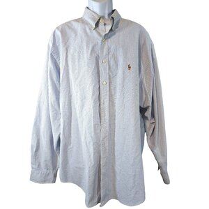 Ralph Lauren Classic Fit Big Tall Size 18 - 36/37 Sleeve Blue White Striped Care